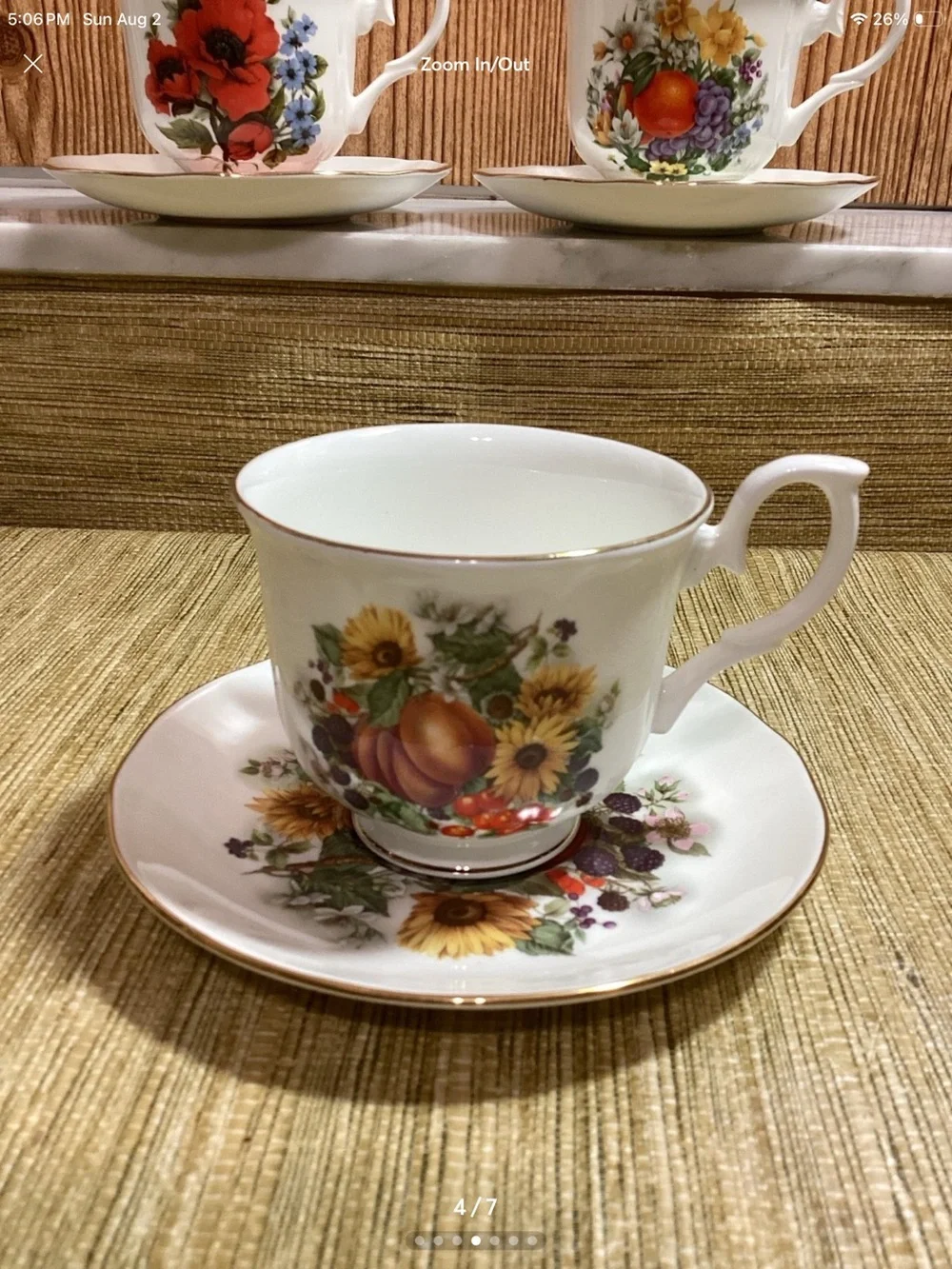 Royal Court Fine Bone China Floral Teacup and Saucer Set - Multicolor